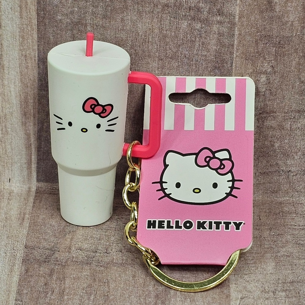 Hello Kitty White Tumbler Cup Keychain Sanrio Bag Charm